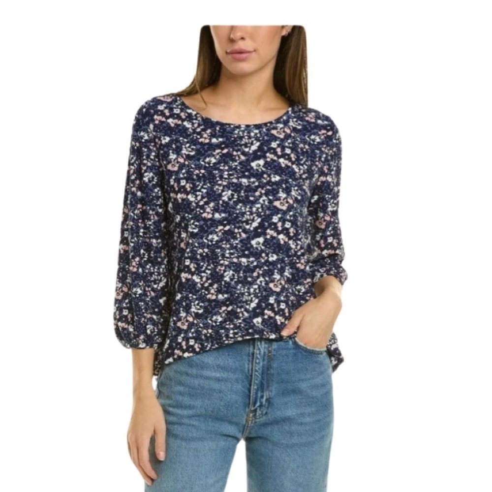 Jones New York Boatneck Floral 3/4 Sleeve Blouse Top NWT Size S